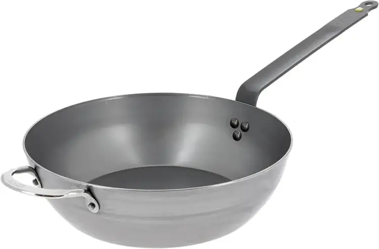 Chảo Thép Carbon Sâu Lòng De Buyer, Size 32cm - 5.3 Lít, Tay Phụ